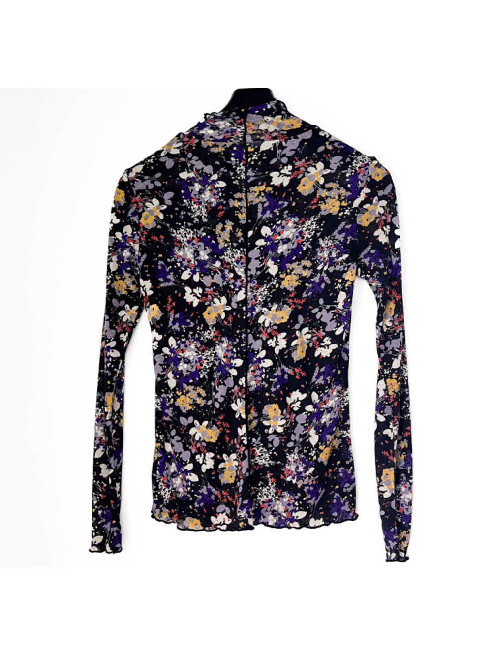 Daily Practice Anthropologie Sheer Mesh Floral Mock Neck Long Sleeve Top S Fairy - Picture 2 of 10